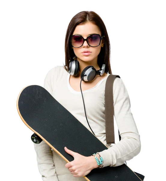 Half-length portrait of youngster with skateboard — Stock Photo, Image