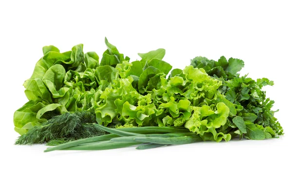 Primer plano de lechuga, cebolletas y verduras — Foto de Stock