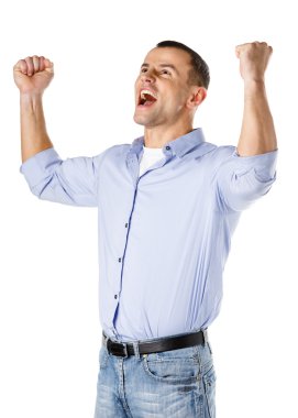 yumruklar ile mutlu bir adam