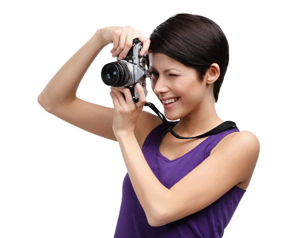Kobieta ręce retro aparat fotograficzny — Zdjęcie stockowe