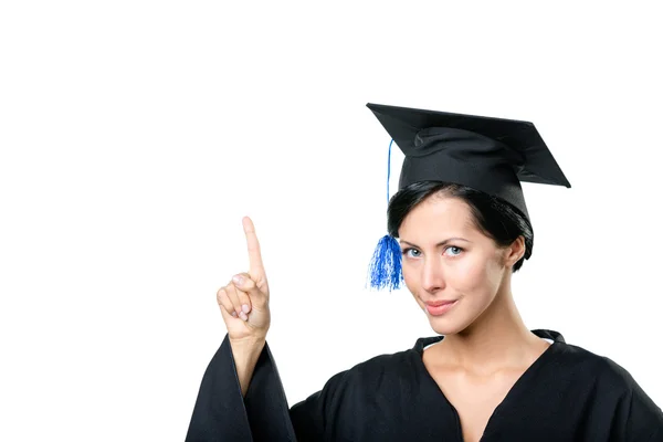 Graduating student making the attention gesture — Stock Photo, Image
