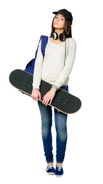 Full-length portrait of youngster with skateboard — Stock Photo, Image