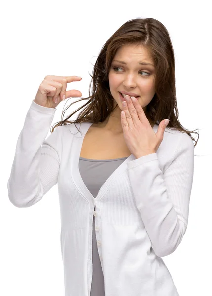 Girl showing small amount of something — Stock Photo, Image