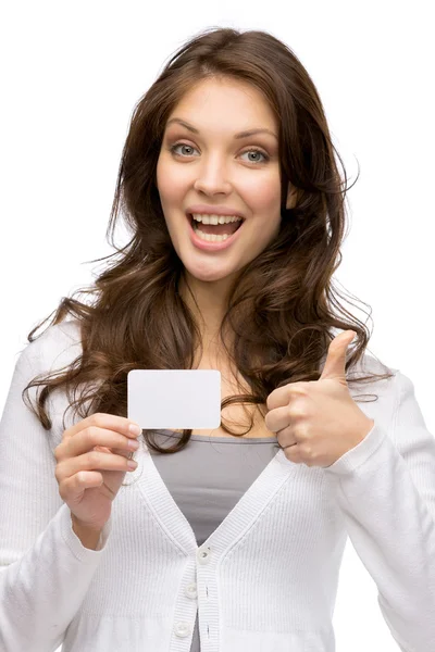 Kvinna att hålla visitkort — Stockfoto