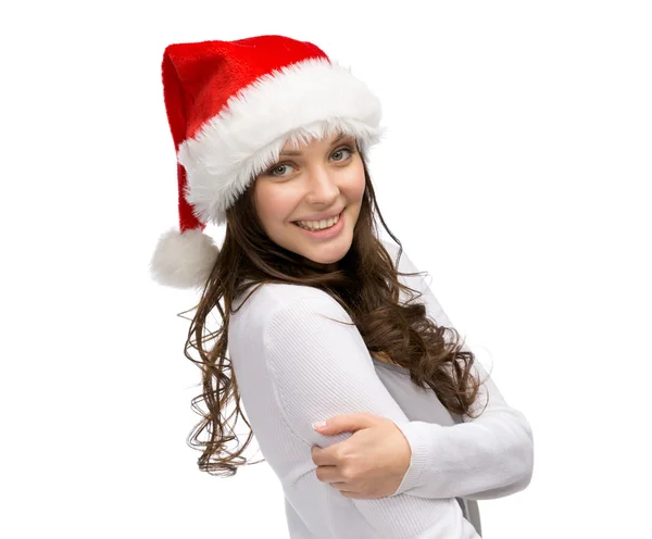 Woman wearing Santa Claus cap — Stockfoto