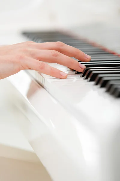 Close up of hand playing piano — Stock Photo, Image