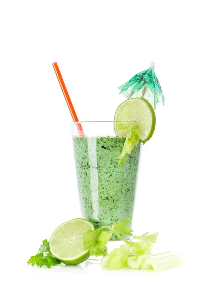Green cocktail with umbrella — Stock Photo, Image