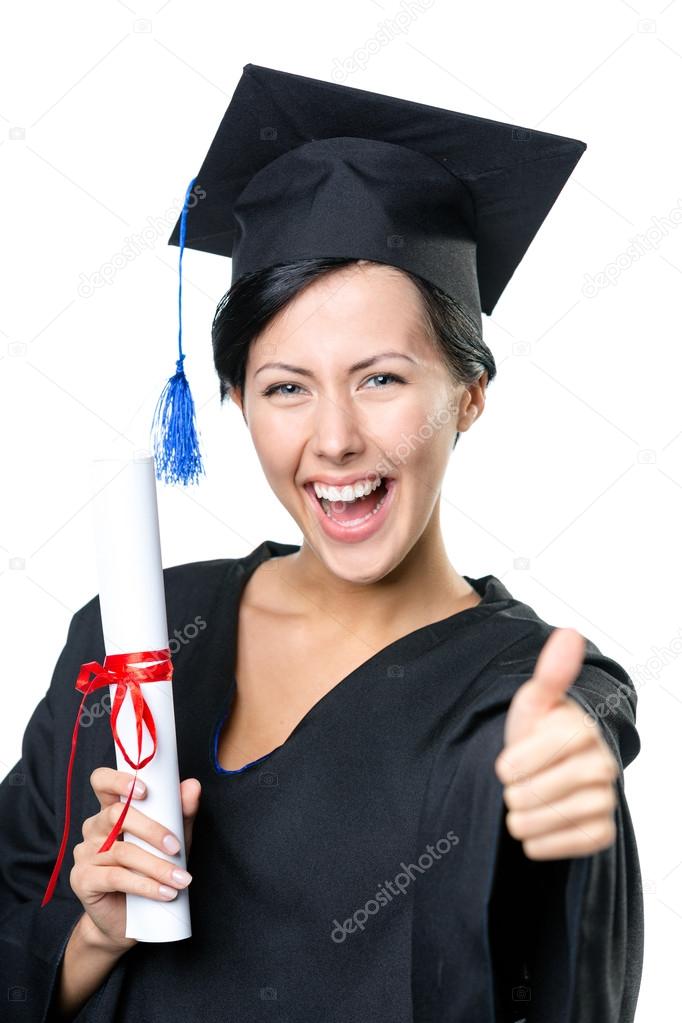 School leaver with the diploma thumbs up