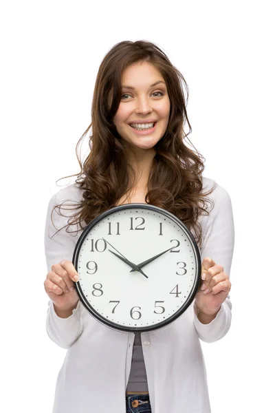 Woman holding clock — Stock Photo, Image