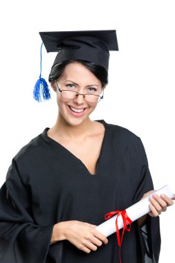 Gözlüklü diploma ile mezun olan öğrenci