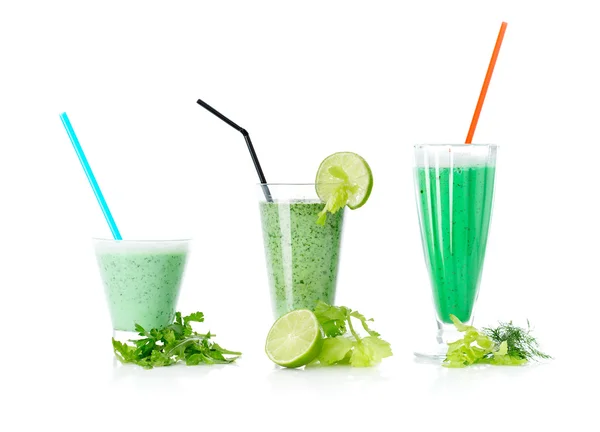 Zblízka tří zelených koktejlů — Stock fotografie