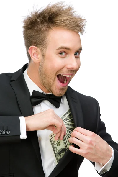 Businessman hiding money — Stock Photo, Image