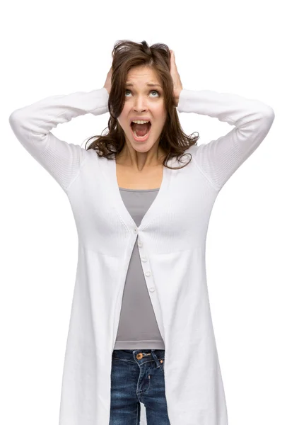 Girl closes her ears — Stock Photo, Image