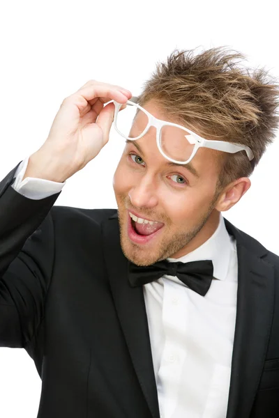 Manager setzt weiße Brille auf — Stockfoto