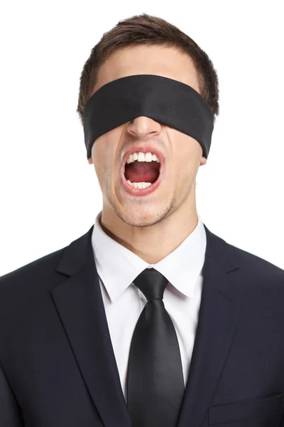 Blind-folded businessman screams — Stock Photo, Image