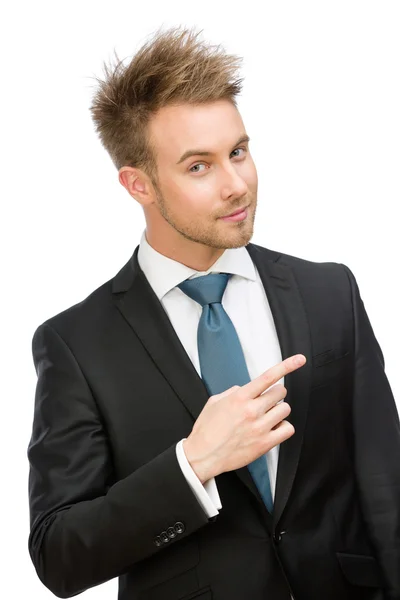 Executive pointing finger gesture — Stock Photo, Image