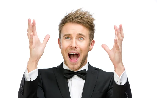 Screaming businessman with hands up — Stock Photo, Image