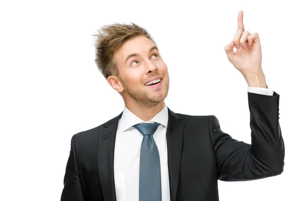 Portrait of businessman pointing hand gesture Stock Image