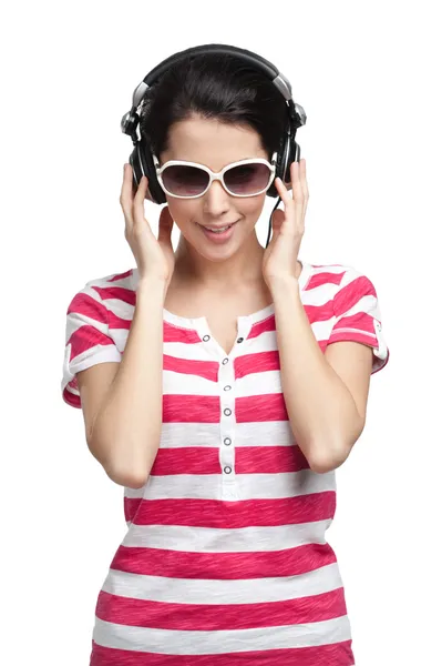 Lady with earphones — Stock Photo, Image