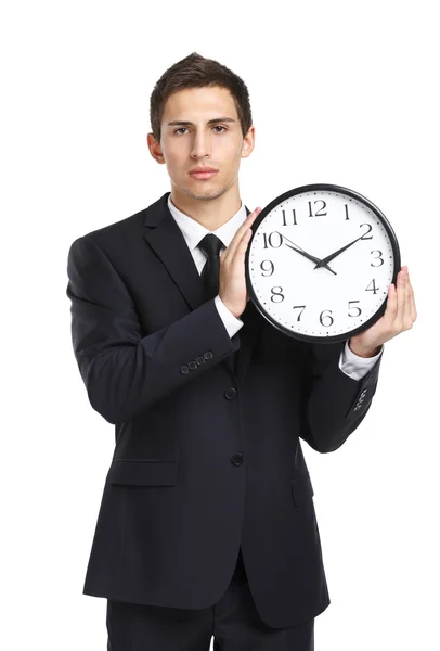 Empresário Segurando Relógio — Fotografia de Stock