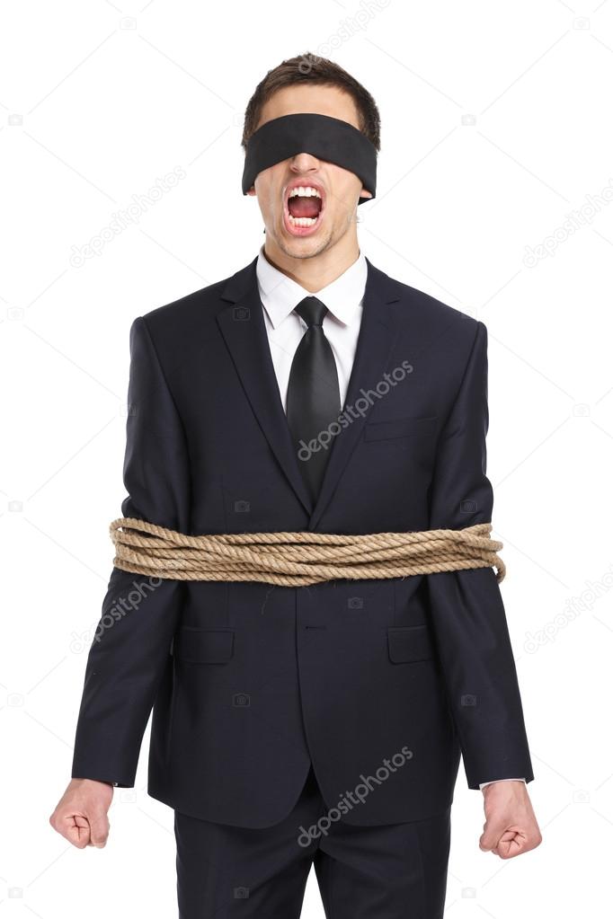 Businessman tied with the rope