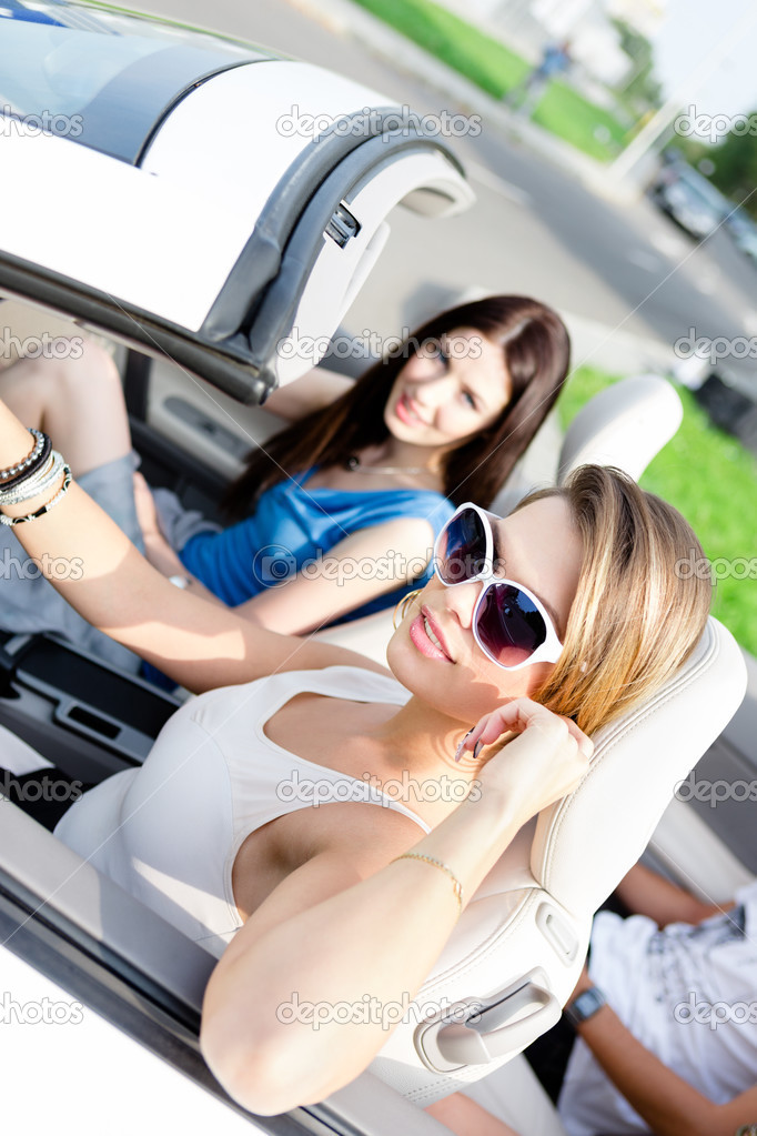 girls ride in car
