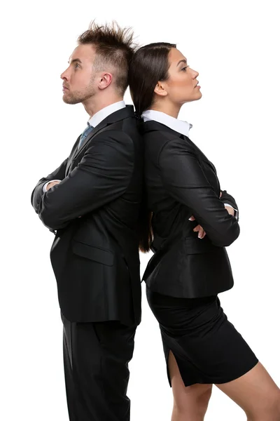 Two businesspeople stands back to back — Stock Photo, Image