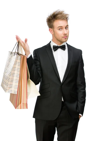 Menedżer z torby na zakupy — Zdjęcie stockowe