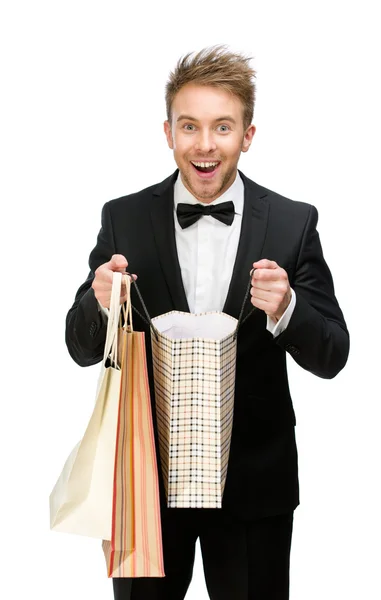 Uomo con shopping bags — Foto Stock