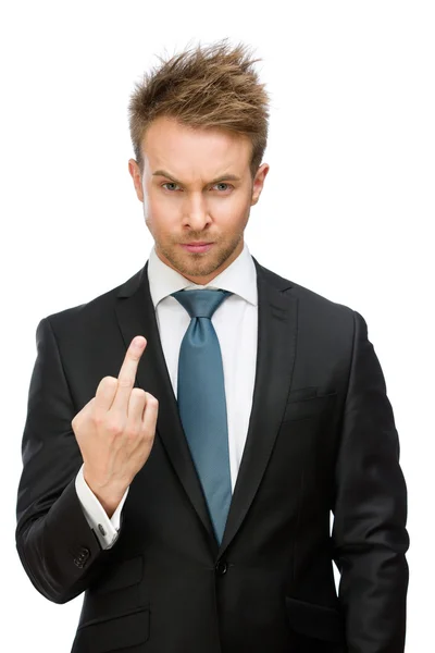 Businessman with obscene gesture — Stock Photo, Image