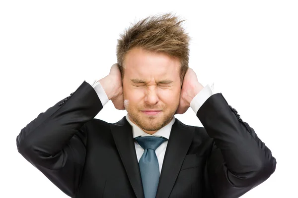Man with closed ears — Stock Photo, Image
