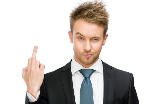 Businessman showing vulgar gesture — Stock Photo, Image