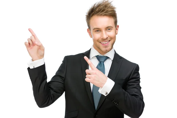 Affärsman pekande hand gest Stockfoto