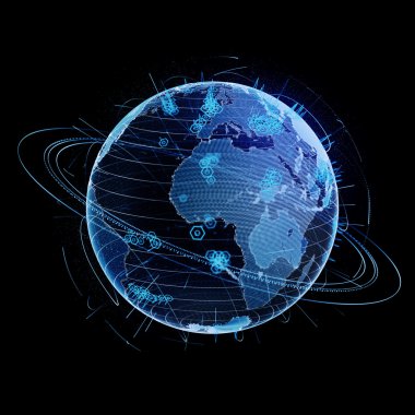 siyah arka plan üzerinde yüksek teknoloji dünya