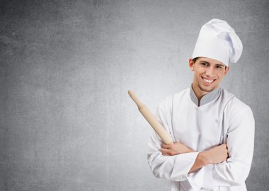 Şef Aşçı Grey ahşap oklava ile