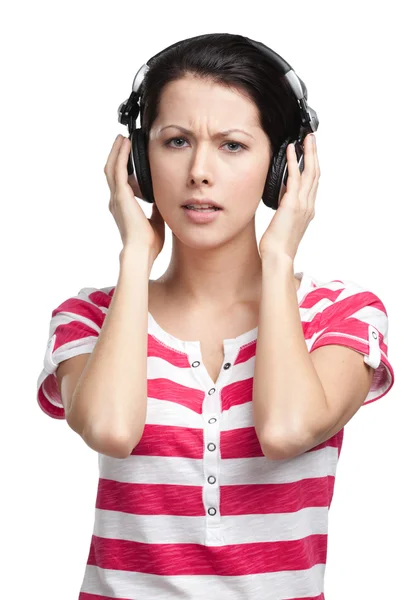 Menina bonita com fones de ouvido — Fotografia de Stock