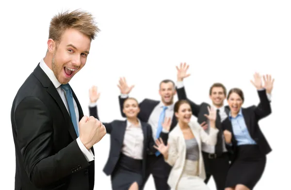 Groep van vrolijke executivesbusiness team vieren triomf — Stockfoto