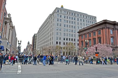 People near memorial set up on Boylston Street in Boston, USA. clipart