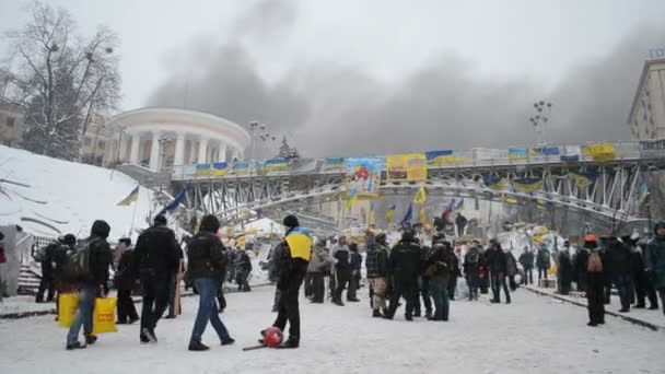 Demonstranten im Stadtzentrum während des Euro-Maidan-Treffens in Kiew, Ukraine. — Stockvideo