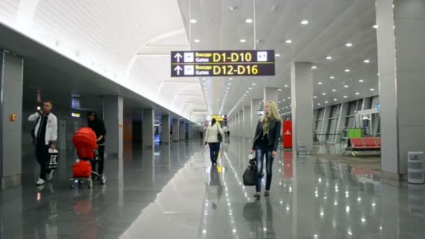 Passagers à l'intérieur de l'aéroport international Boryspil à Kiev, Ukraine , — Video