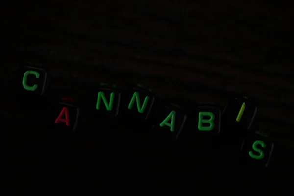 Bracelet Multicolored Letters Inscription Cannabis — Stock Photo, Image
