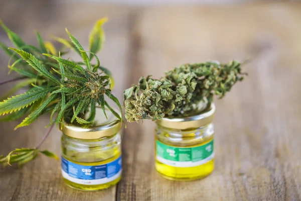 Fresh Bud Marijuana Medical Cannabis Oil Cbd Bottle — Fotografia de Stock