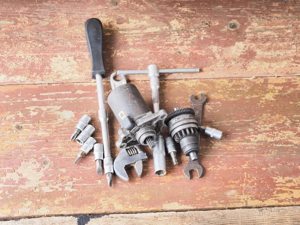 Scooter Starter Repair Parts Tools Table — Stock Photo, Image