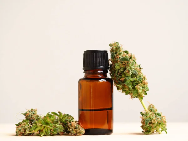 Medische Marihuana Cannabis Weed Close Olie Fles — Stockfoto
