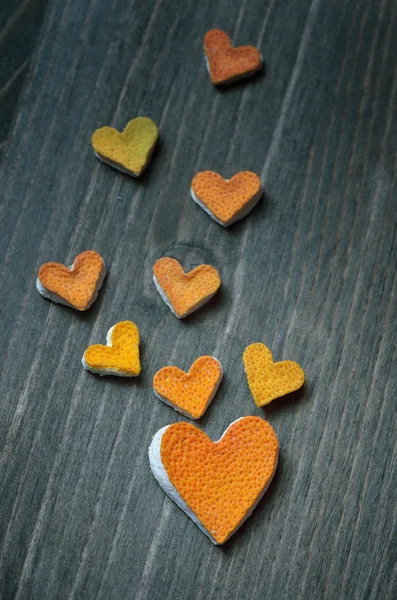 Hearts from the peel of citrus — Stock Photo, Image