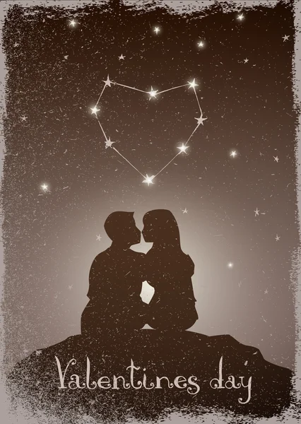 Embrasser couple sous la constellation de l'amour — Image vectorielle