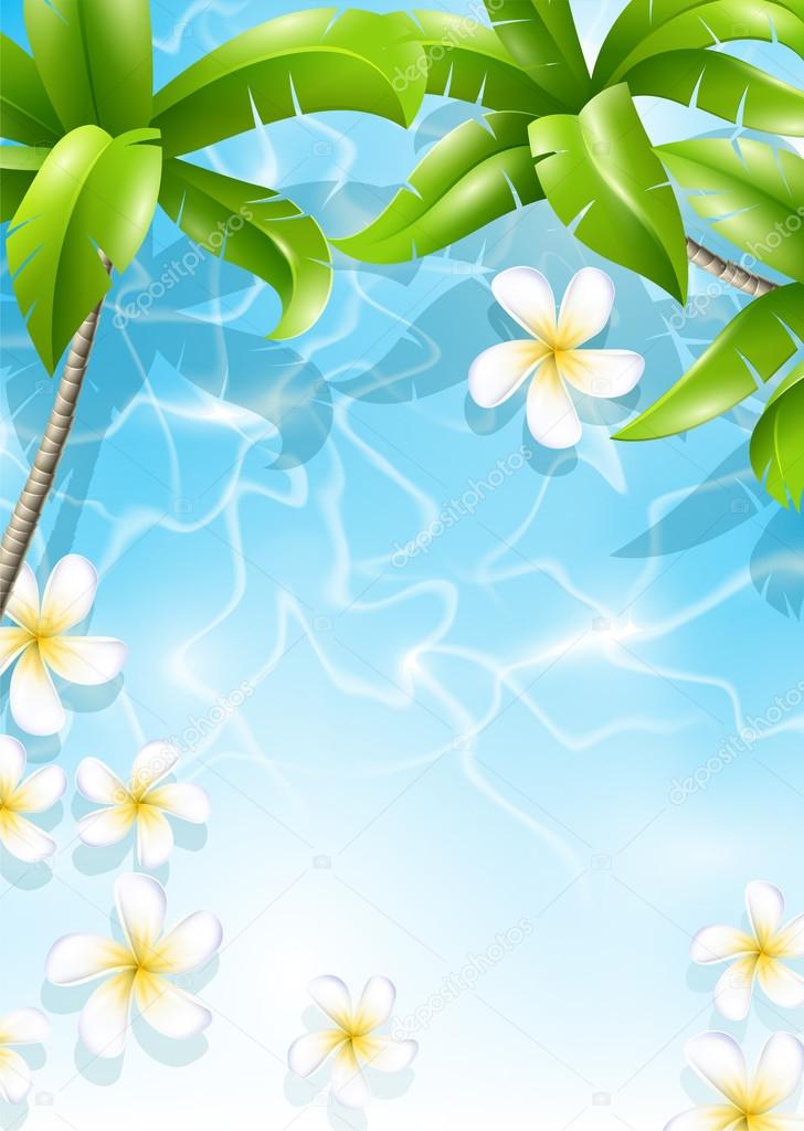 Tropical background with flowers in water