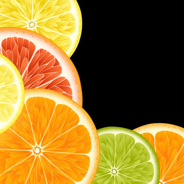 Fond vectoriel pour la conception avec des fruits d'une orange, un citron, pamplemousse et Lima — Image vectorielle