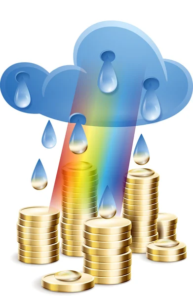 Money from the rain and rainbows. Vector illustration on the financial well-being. — Stock Vector