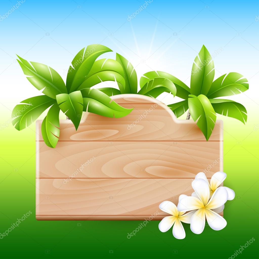 Tropical design. Palms and poster board with flowers